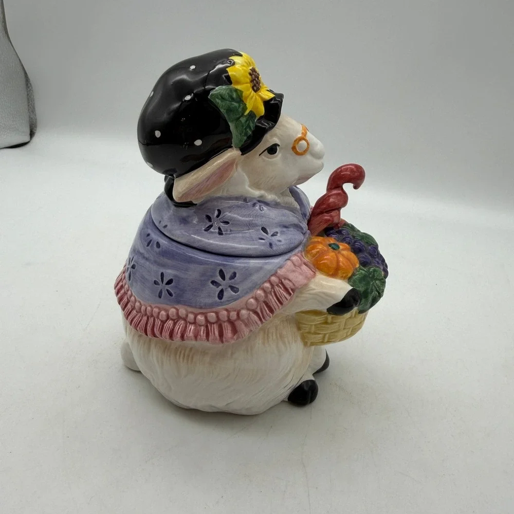 Fitz and Floyd Harvest Farm Gretta Goat Jam Jar Honey Pot with Spoon Vintage